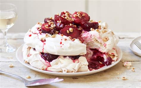 Pavlova With Baked Plums Star Anise Honey And Hazelnuts Recipe