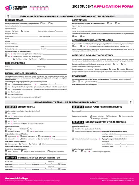 Fillable Online Greenwich College Student Application Form Fax Email