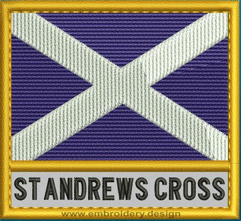 Design embroidery Flag of St Andrews Cross with Text Caption and Gold ...