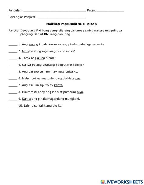 Pagsasanay Sa Filipino 5 Worksheet Hot Sex Picture Porn Sex Picture