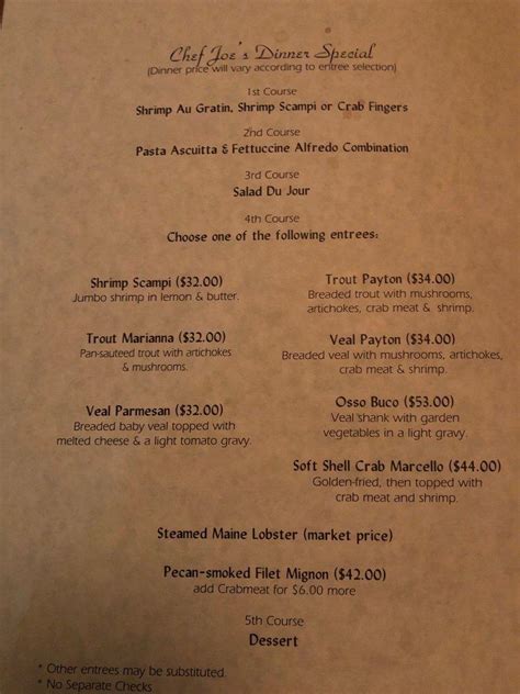 Menu At Impastatos Restaurant Metairie