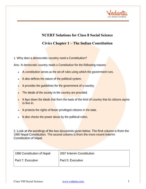 Ncert Solutions Class 8 Social Science Civics Chapter 1 The Indian Constitution Free Pdf Download