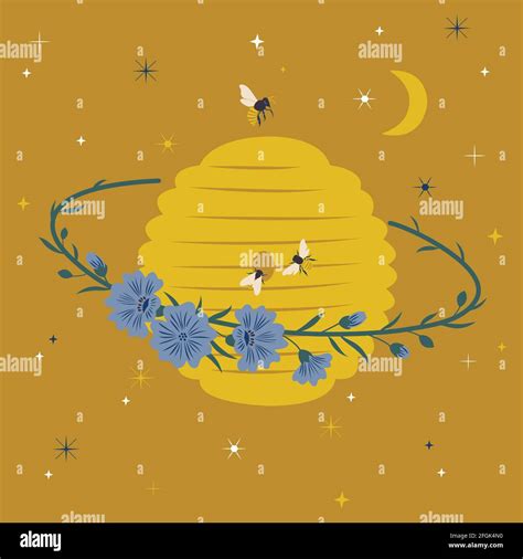 Floral Cosmic Beehive Planet Vector Illustration Decorative Whimsical