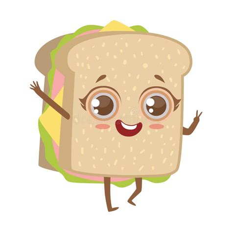 Sandwich Cute Anime Humanized Cartoon Food Character Emoji Vector