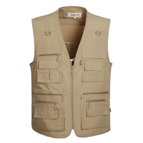 Gilet Léger Extérieur Homme Multi Poches Sans Manches Multifonctionnel Insfity Kaki Beige