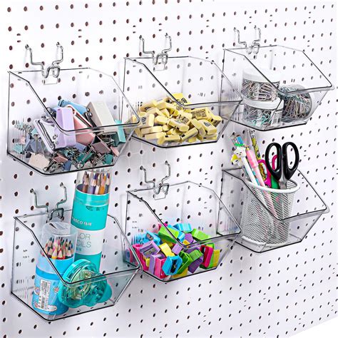 6 Pcs Pegboard Bins With Hooks Pegboard Bins Kit Plastic Clear Peg