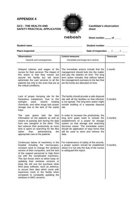 Gc3 Health And Safety Practical Application Observation Sheet And Report