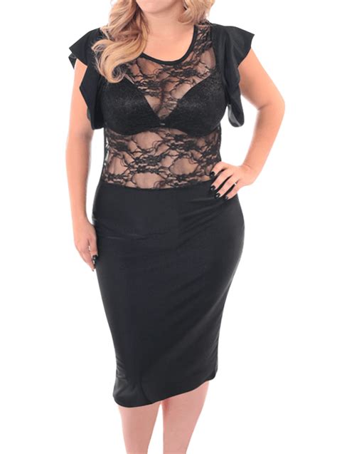 Plus Size Shine Bright See Through Lace Dress Plussizefix