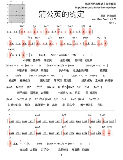 和弦吉他譜 蒲公英的約定 周杰倫 鳴流吉他教學網20