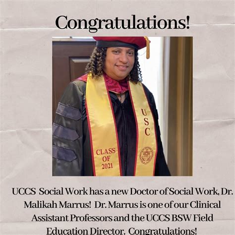 Congratulations To Dr Malikah Marrus Uccs Social Work