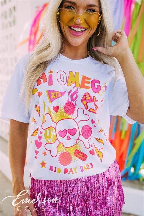 Chi Omega Colorful Skull and Crossbones Bid Day Tee - Emerson Coast