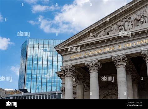 London England Facade Of Royal Exchange Inscription Founded In The