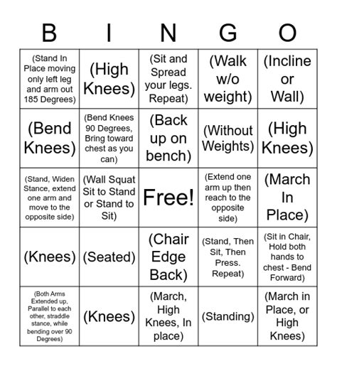 Fitness Bingo Card