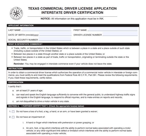 Commercial Driver License Application Form Forms Docs 2023