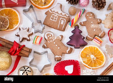 Christmas Background With Gingerbread Cookies Stock Photo Alamy