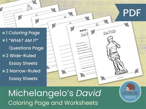 Michelangelo's David Coloring Page and Worksheets Art History Lesson - Etsy