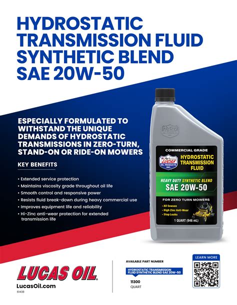 Hydrostatic Transmission Fluid Synthetic Blend SAE 20W 50 Lucas Oil