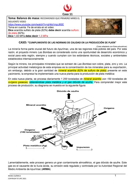 Caso 11 Balance De Masa Caso 11 Tema Balance De Masa RECOMIENDO QUE