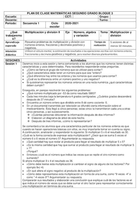 Pdf Plan De Clase MatemÁticas Segundo Grado Bloque 3 2947552 80