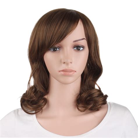 Mapofbeauty 16 Inch40 Cm Short Side Bangs Medium Curly Wig Brown