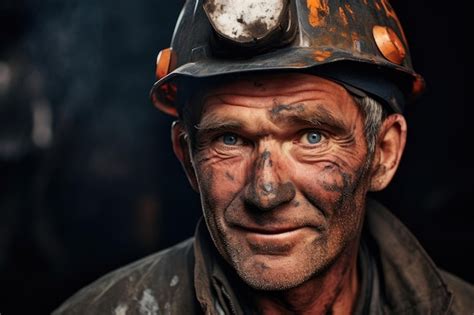 Premium Ai Image Portrait Of A Middle Aged Tired But Happy Miner Man