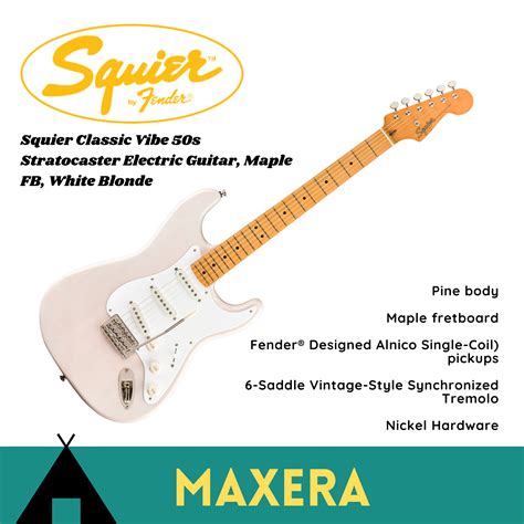 Squier Classic Vibe 50s Stratocaster Electric Guitar, Maple FB, White ...