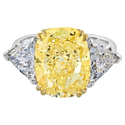 1 32 Carats Cushion Cut Intense Yellow Diamond Three Stone Halo