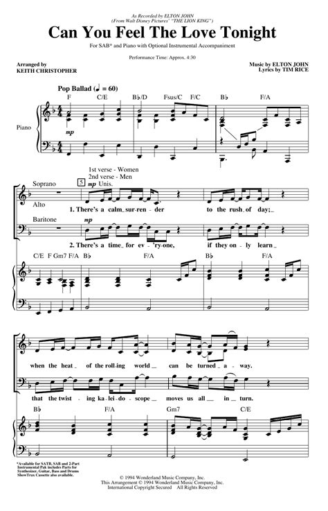 Elton John Can You Feel The Love Tonight Sheet Music For 2 Part Choir Download Pdf 414811