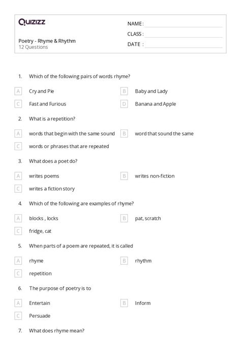Poems Worksheets For Nd Grade On Quizizz Free Printable