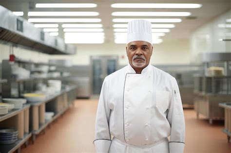 Premium Photo A Man In A Chefs Uniform Stands In A Kitchen