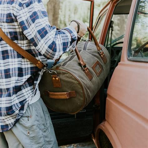 Dakota Waxed Canvas Duffle Bag Backpack Field Khaki W Chestnut Brown