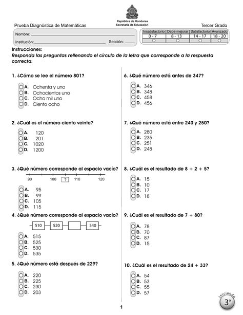 Prueba Diagn Stica Matematicas Grado