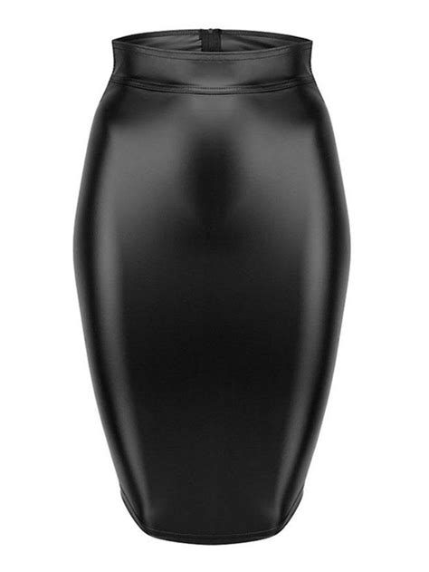 2022 Gothic Faux Leather Back Zipper Lace Up Wrap Midi Skirt Black Xl