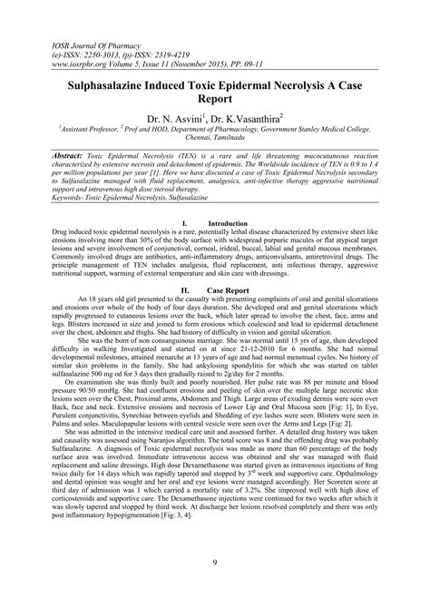 Sulphasalazine Induced Toxic Epidermal Necrolysis A Case Report Pdf