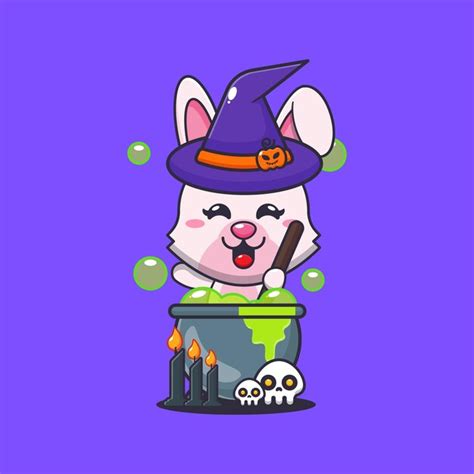 Premium Vector Witch Bunny Making Potion In Halloween Day