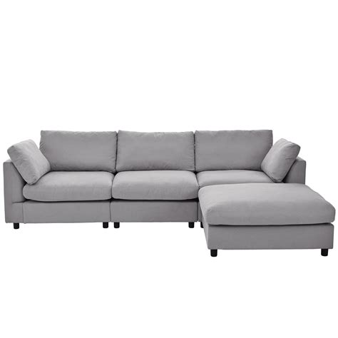 Modern Luxurious Convertible Sectional Sofa L Shaped Comfort Upholstered Couch With Ottoman