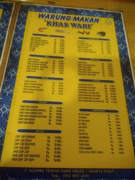 Carta Del Restaurante WARUNG MAKAN KHAS WARI 99 CHINESE FOOD SEAFOOD