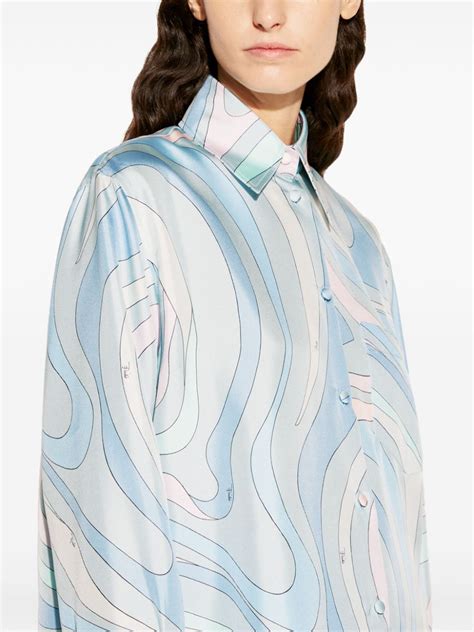 PUCCI All Over Graphic Print Silk Twill Shirt Blue FARFETCH