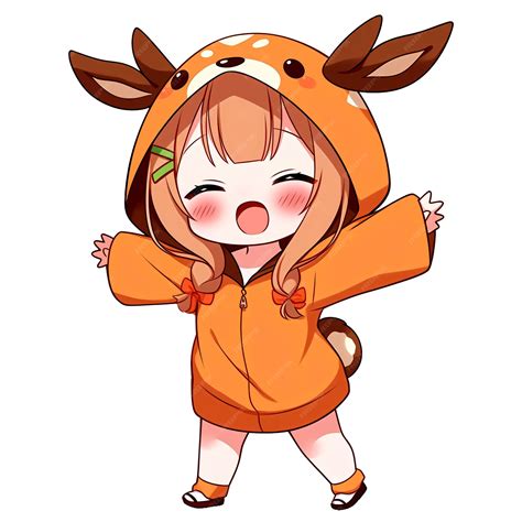 Premium Psd Cute Chibi Girl Wearing A Deer Hoodie