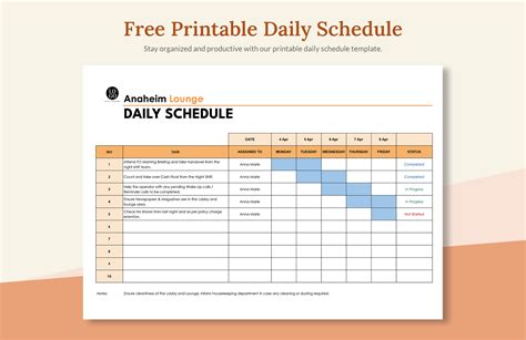 Excel Daily Work Schedule Template