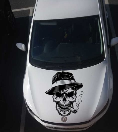 Skull In Hat Auto Decal For Car Bonnet Tuning Skull Auto Sticker Car Bonnet Car Decals Car