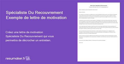 Sp Cialiste Du Recouvrement Exemples De Lettres De Motivation Mod Le