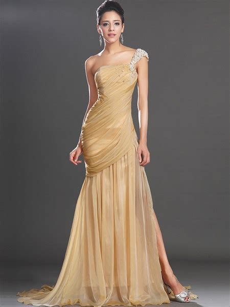 Grey One Shoulder Sleeveless Ruched Sheath Long Prom Dress With Split