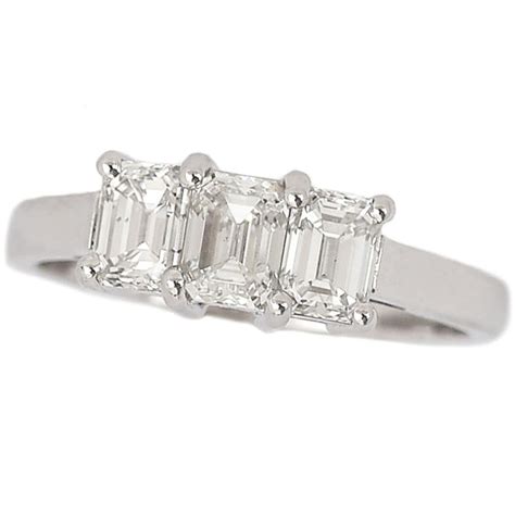 Three Stone Emerald Cut Diamond Engagement Ring At 1stdibs Three