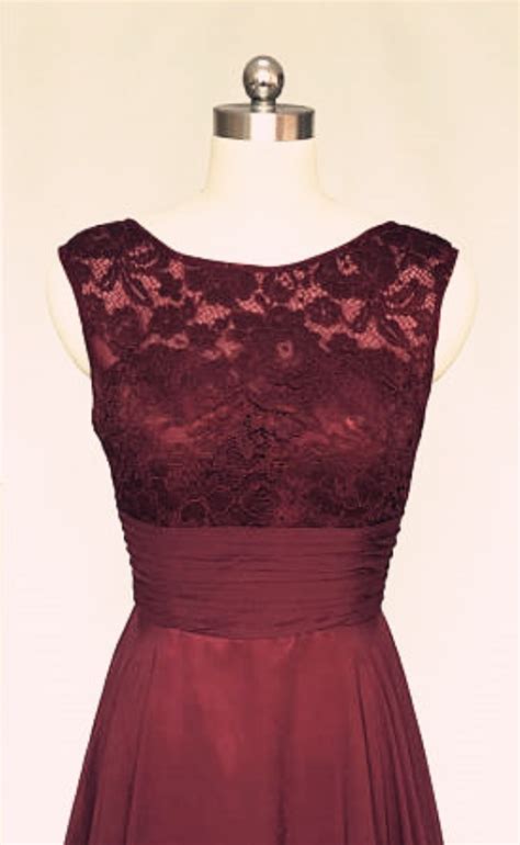 Maroon Chiffon Lace Bridesmaid Dress Formal Occasion Party Dress On Luulla