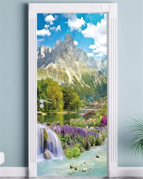 Papier Peint Autocollant De Porte Paysage Nature Montagne Peintures