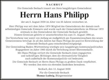 Traueranzeigen Von Hans Philipp Trauerportal Ihrer Tageszeitung