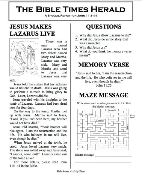 Jesus Raises Lazarus Activity Sheets 101 Coloring Pages