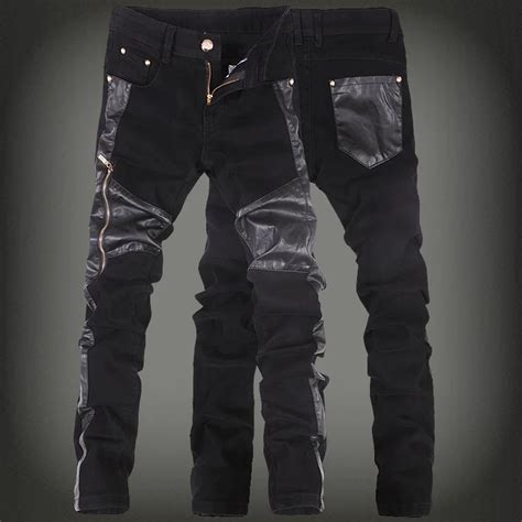 2017 New Fashion Men Faux Leather Jeans Pant Mens Skinny Leather Denim