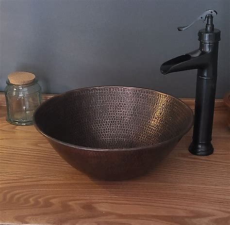 14 Round Copper Vessel Bath Sink Highlighted In Brushed Sedona Drain Included Ebay